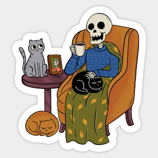 Cozy Skeleton and cats Sticker